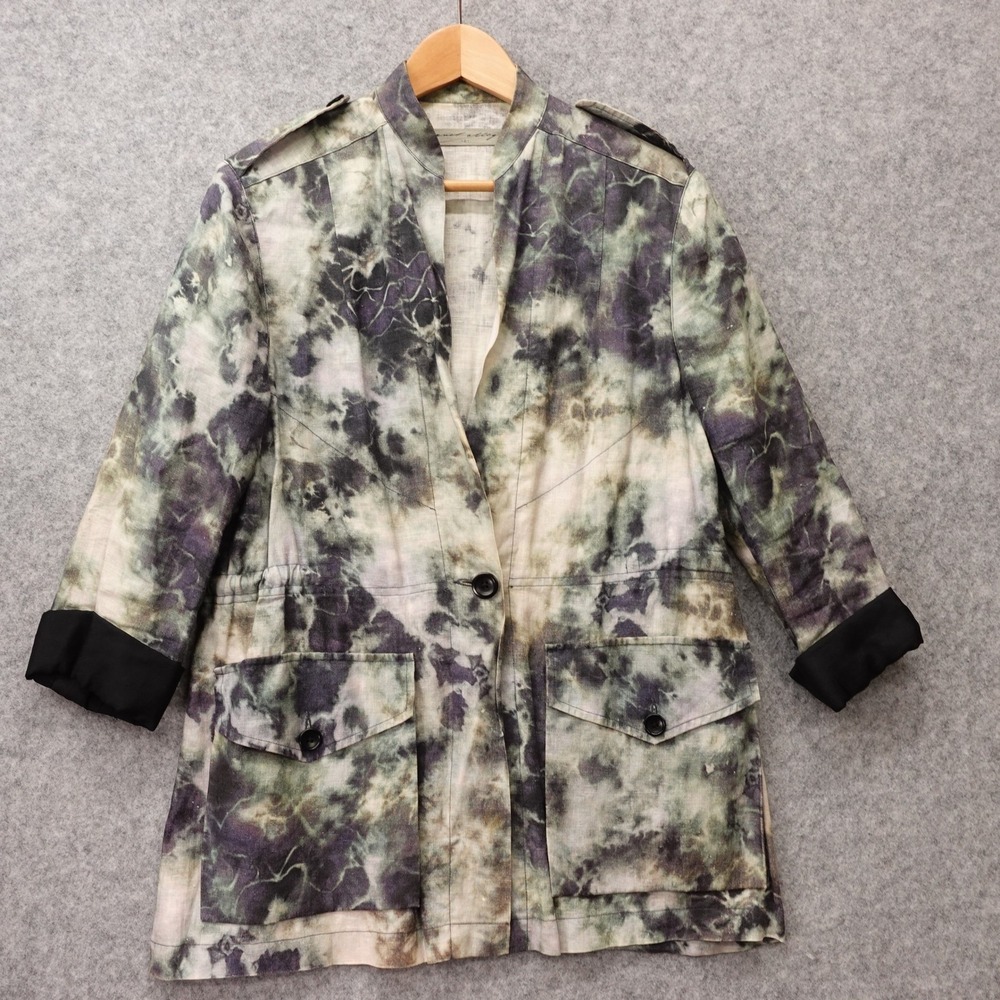Lagenlook Boho Linen Jacket RAQUEL ALLEGRA 0 XS Tie Dye Field Utility $600